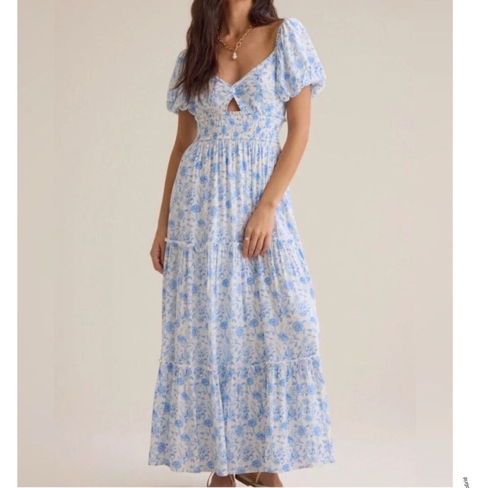Altar’d State Blue Floral Smocked Maxi Dress Large Women
